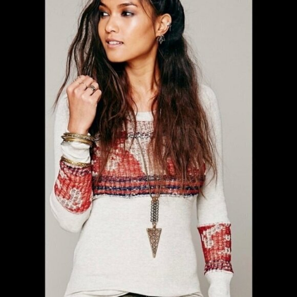 Free People | Rare Bambi Swit Ram Skull Knit Thermal Top Southwestern Size S - Picture 12 of 12